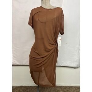 Good Days Project Brown Mesh Side Ruched Cutout Midi Dress 2X JKT1706X-NYMES